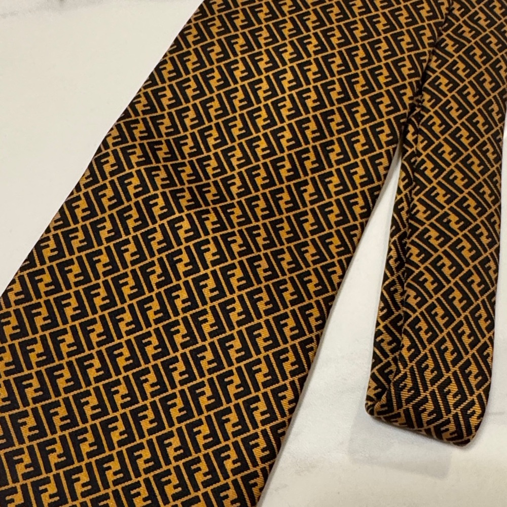 Fendi Black and Brown Geometric Men's Tie Zucca FF monogram pattern
